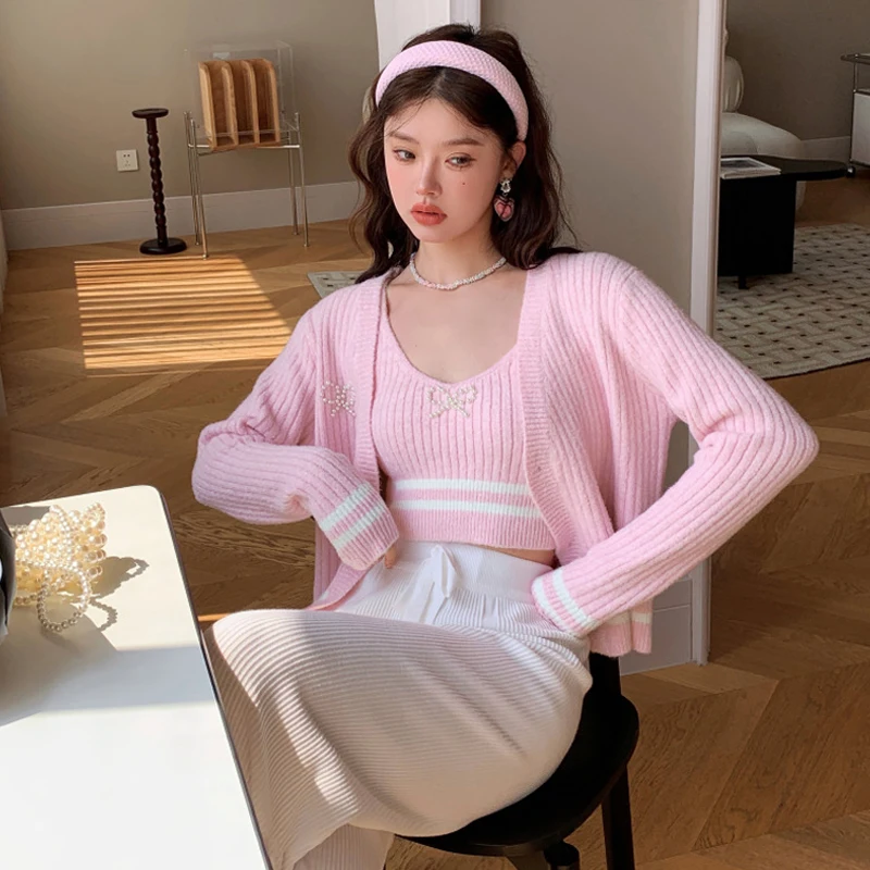 Женский свитер без рукавов с жемчужным бантом и v-образным вырезом жилет +