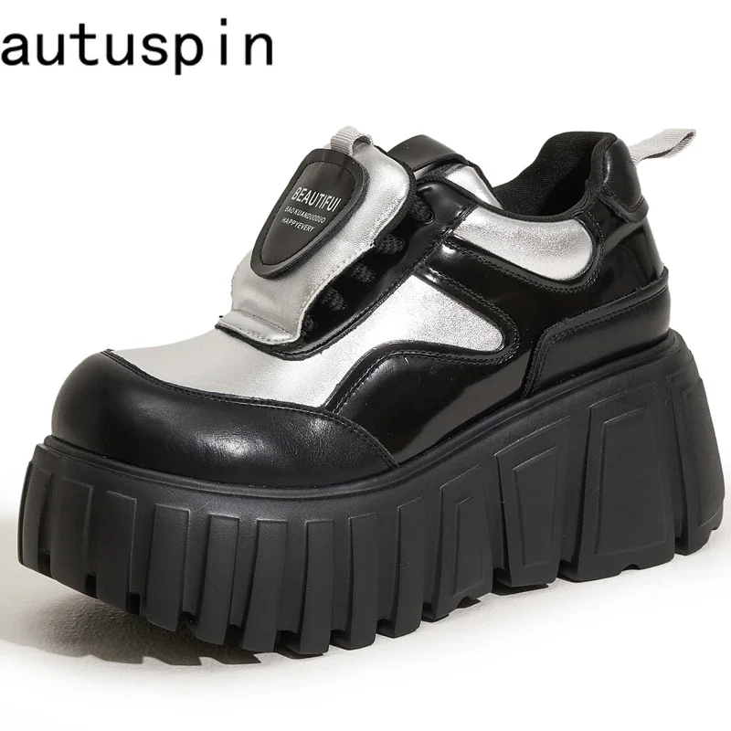 Женские туфли на высокой платформе AUTUSPIN кожаные лоферы разных цветов толстой