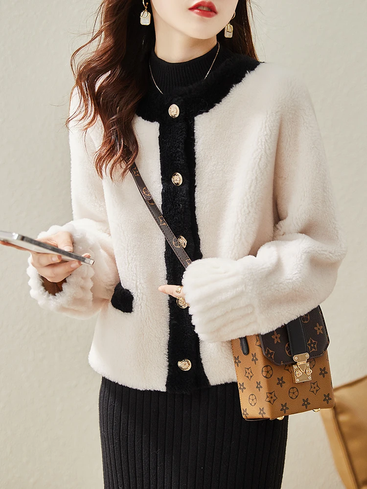 GOURS Winter Genuine Shearling Jackets for Women Fashion Natural Wool Real Fur Overcoats Thick Warm Soft New Arrival LD21005