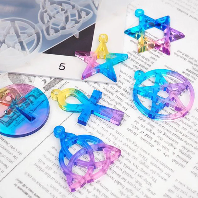 

DIY Crystal Epoxy Resin Mold Pentagram Six-pointed Star Mirror UV Glue Mold Jewelry Ornament Creative Silicone Mold For Art