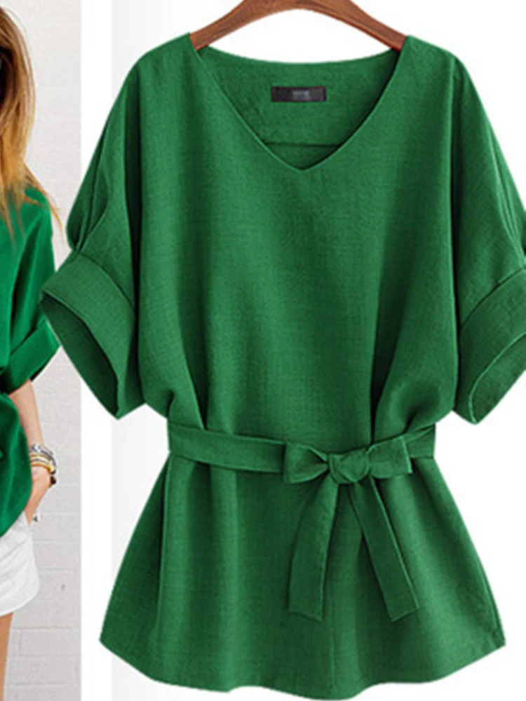 Женская хлопковая льняная блузка зеленого размера плюс 5XL новинка 2022