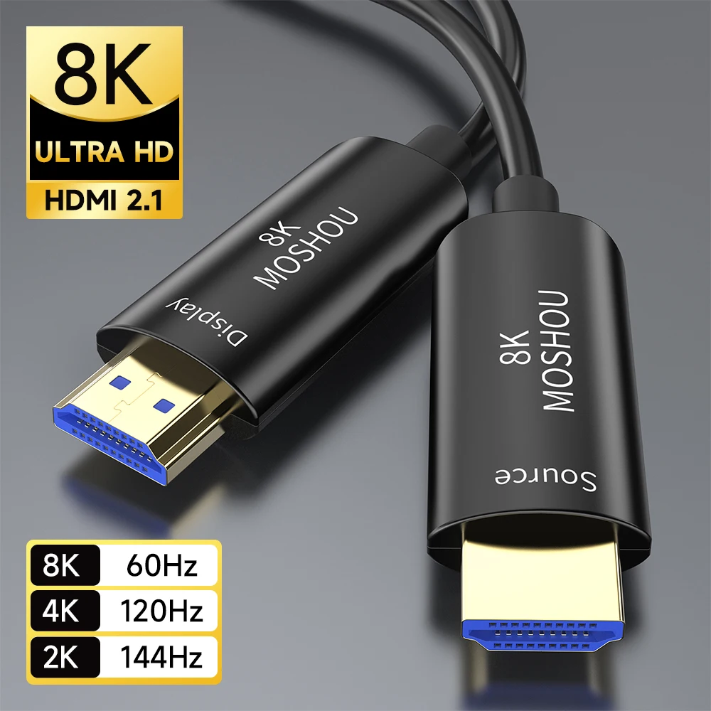 MOSHOU 8K Optical Fiber HDMI 2.1 Cable 8K 60Hz 4K 120Hz 48Gbps Ultra High Speed Dynamic HDR HDCP 2.2 & 2.3 eARC for PS5 RTX4080