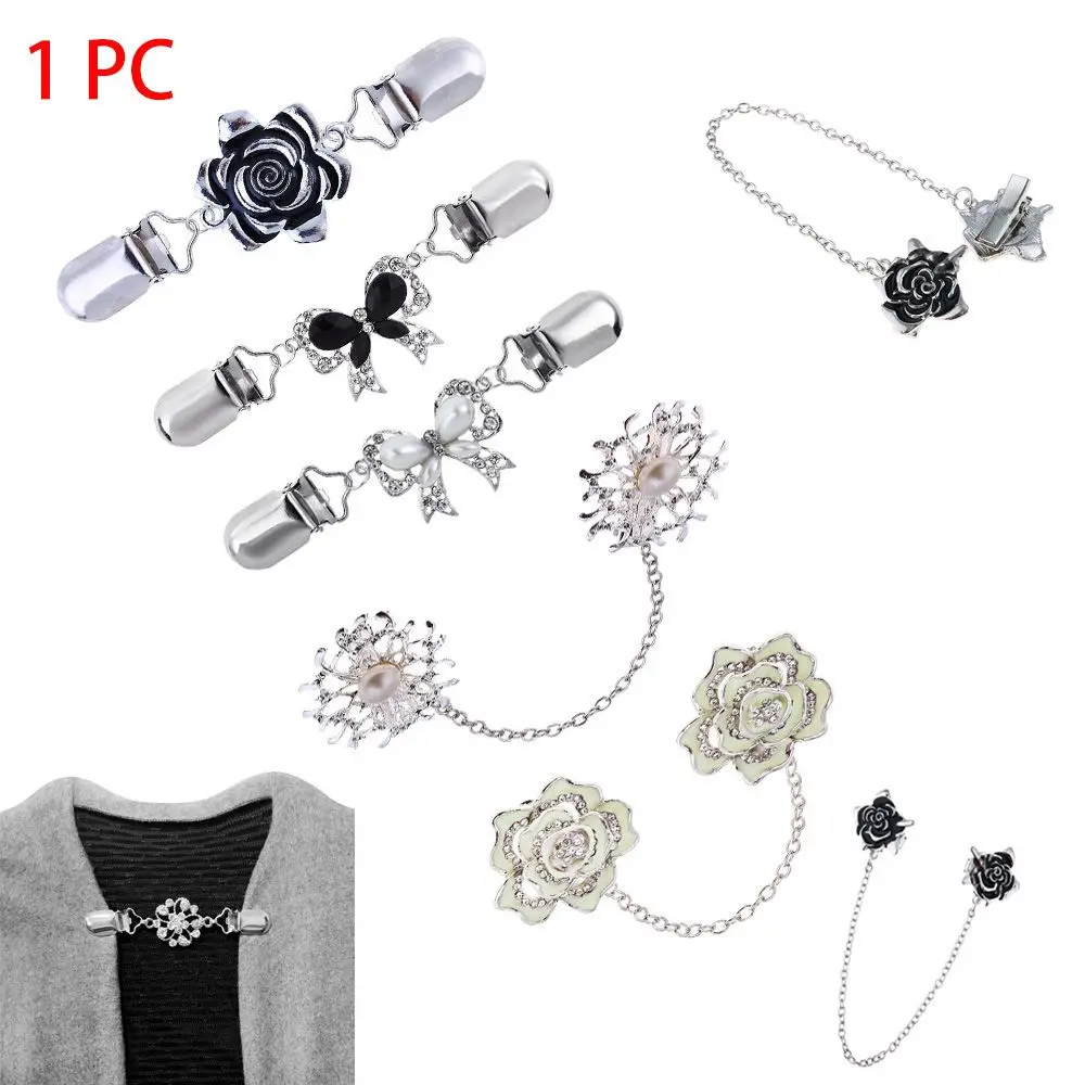 

Blouse Pin Rhinestone Decoration Snowflake Rose Shape Cardigan Clip Shirt Collar Pins Shawl Brooch Duck Clip Clasps