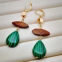malachite party casual dangle earrings for women fashion gold plated inlaid solid wood stone long wedding earrings