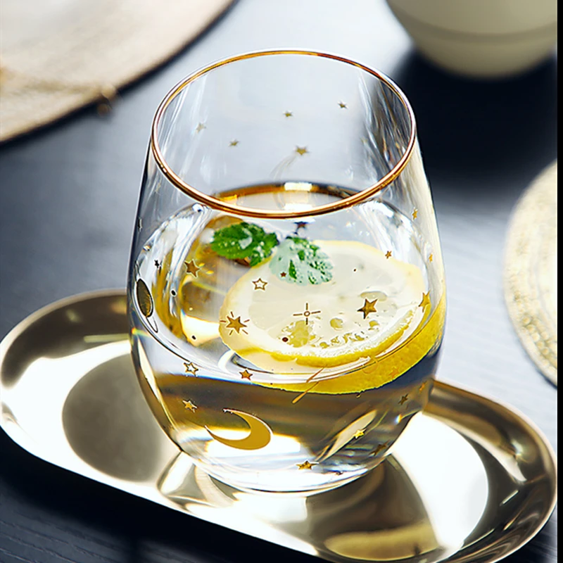 Высокий внешний вид уровень чашка с золотым ободом Вселенная прозрачная