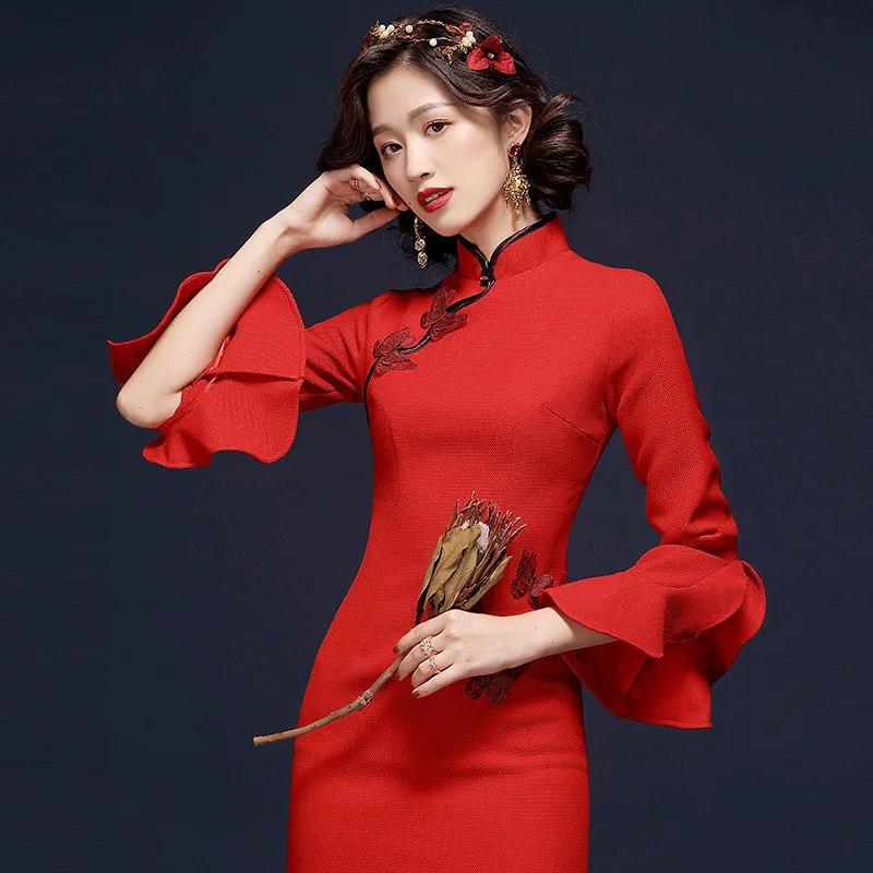 Asian Party Chinese Qipao Long Dress Fancy Gown Red Lady Costume