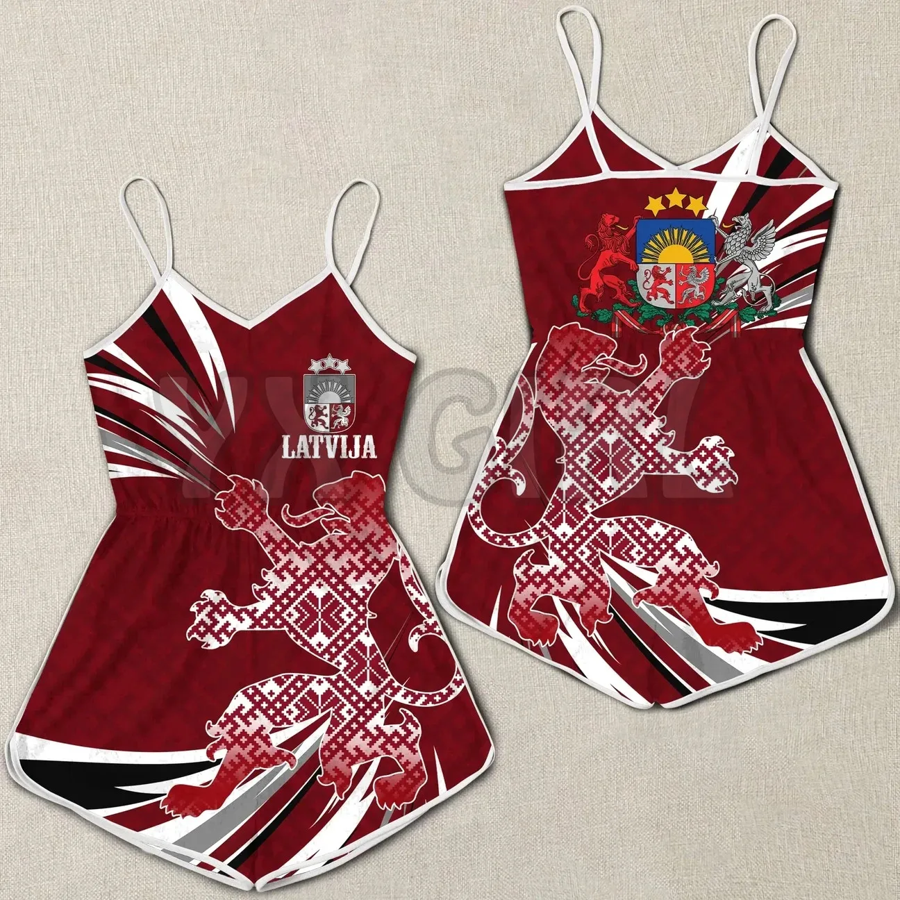 YX GIRL Latvia The Latvian Lion Women Rompers  3D All Over Printed Rompers Summer Women's Bohemia Clothes