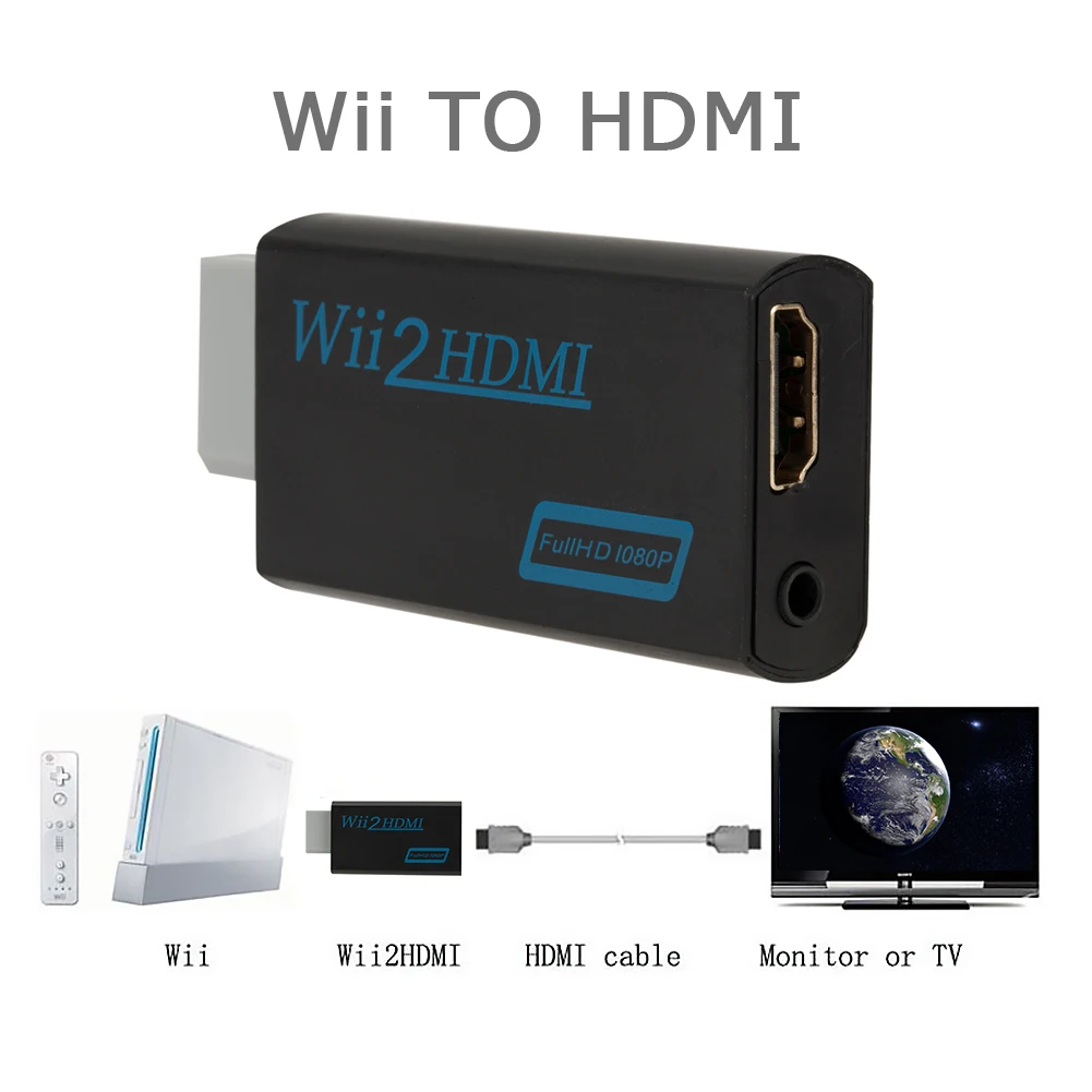 

Полный HD 1080P Wii-совместимый адаптер преобразователя Wii 2hdmi-совместимый преобразователь 3,5 мм аудио для ПК HDTV монитор дисплей