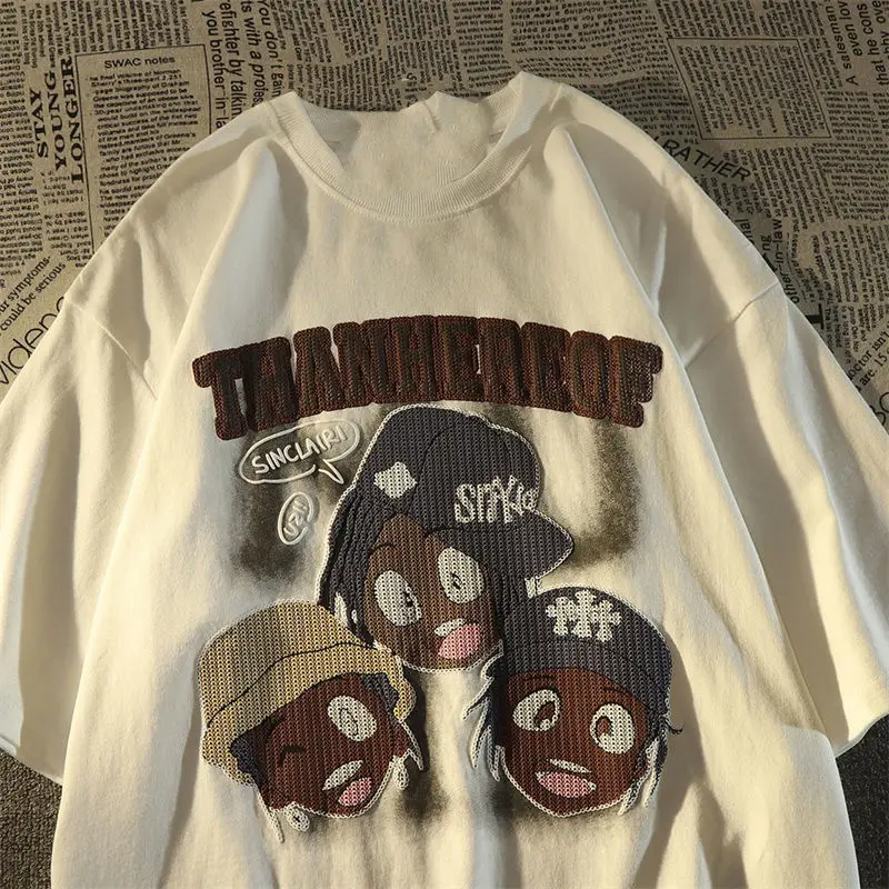 

100% Cotton Cartoon Print Loose Graphic T Shirts Women Couple Short Sleeve Tshirt Teenager Hip Hop T-shirt Summer Japanese Tops