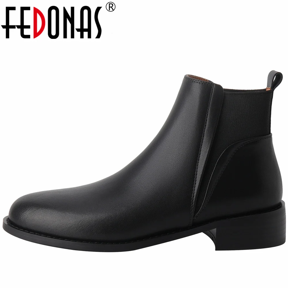 

FEDONAS Concise Women Genuine Leather Ankle Boots Low Heels Basic Splicing Round Toe Casual Working Autumn Winter Shoes Woman