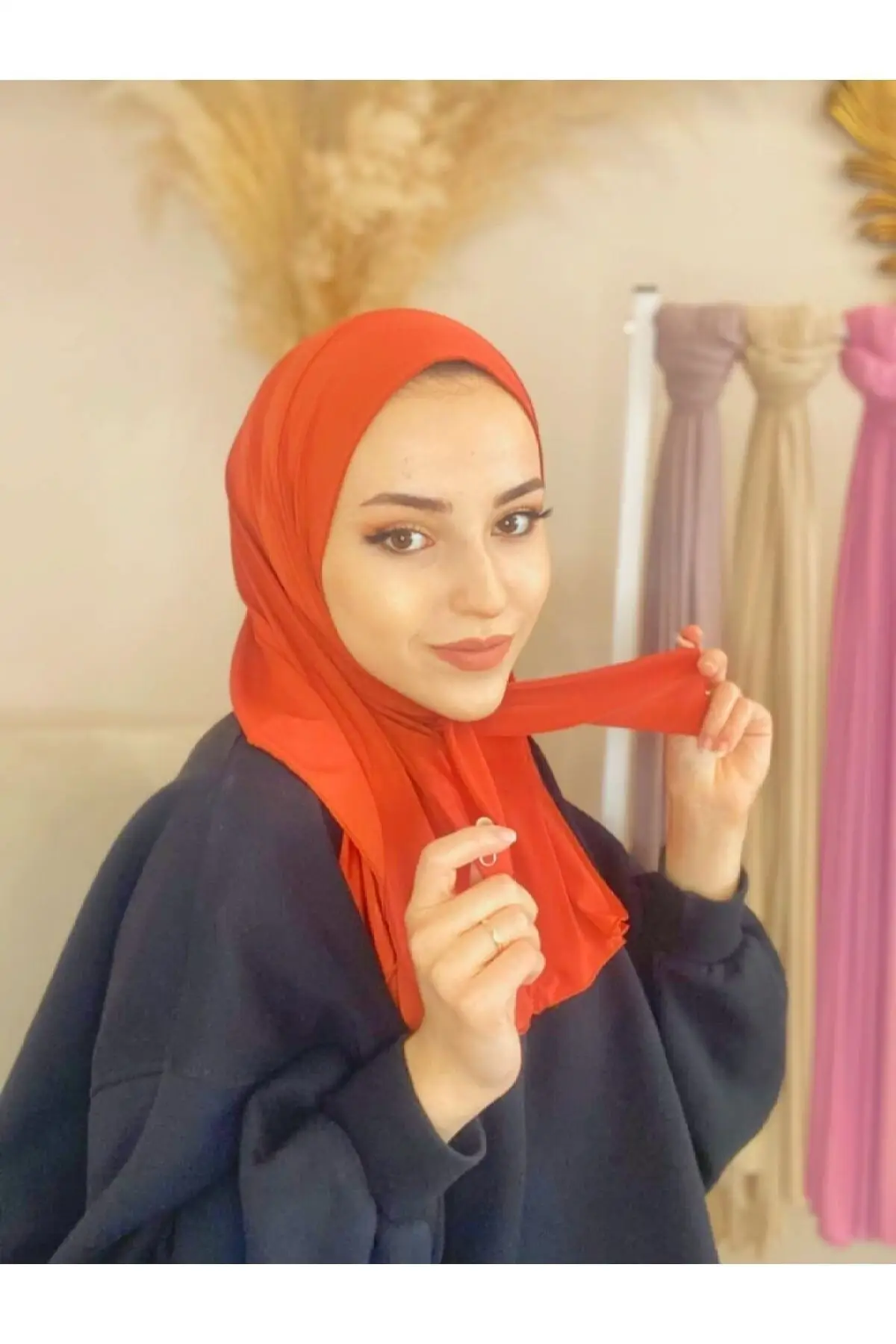 

Women's Hijab Orange snap Neckline Hijap Bone Model Scarf Shawl Polyester Plain Unprinted Casual Wear