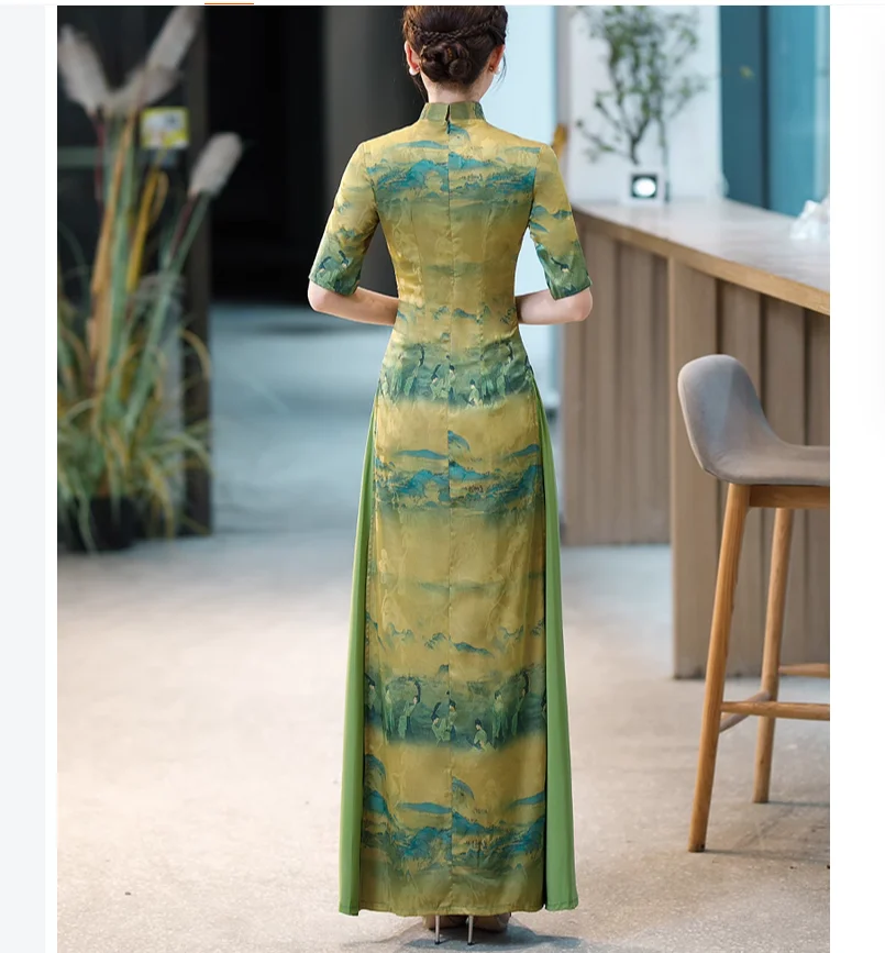 Весенне-осеннее модное женское платье-Ципао