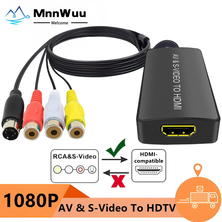 Фото S-Video в HDMI-совместимый преобразователь 3RCA AV в HDMI-совместимый адаптер для WII U PS2/PS3 STB Xbox VHS VCR Blue-Ray DVD-плееры №1