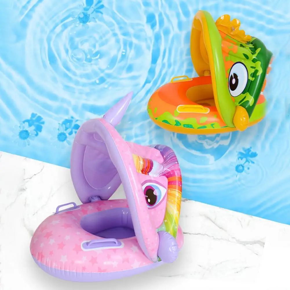 

Детское плавательное кольцо с двойной ручкой, Съемный солнцезащитный навес с балансом веса, надувной круг для младенцев для водных видов сп...
