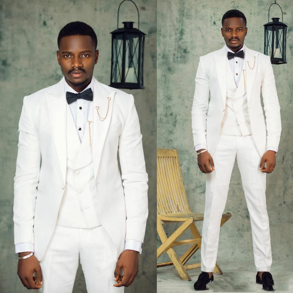 Latest Coat Pant Designs 2022 Groomsmen Custom Made 3 Pieces White Groom Tuxedo Men Wedding Suits Best Man Bridegroom Blazer