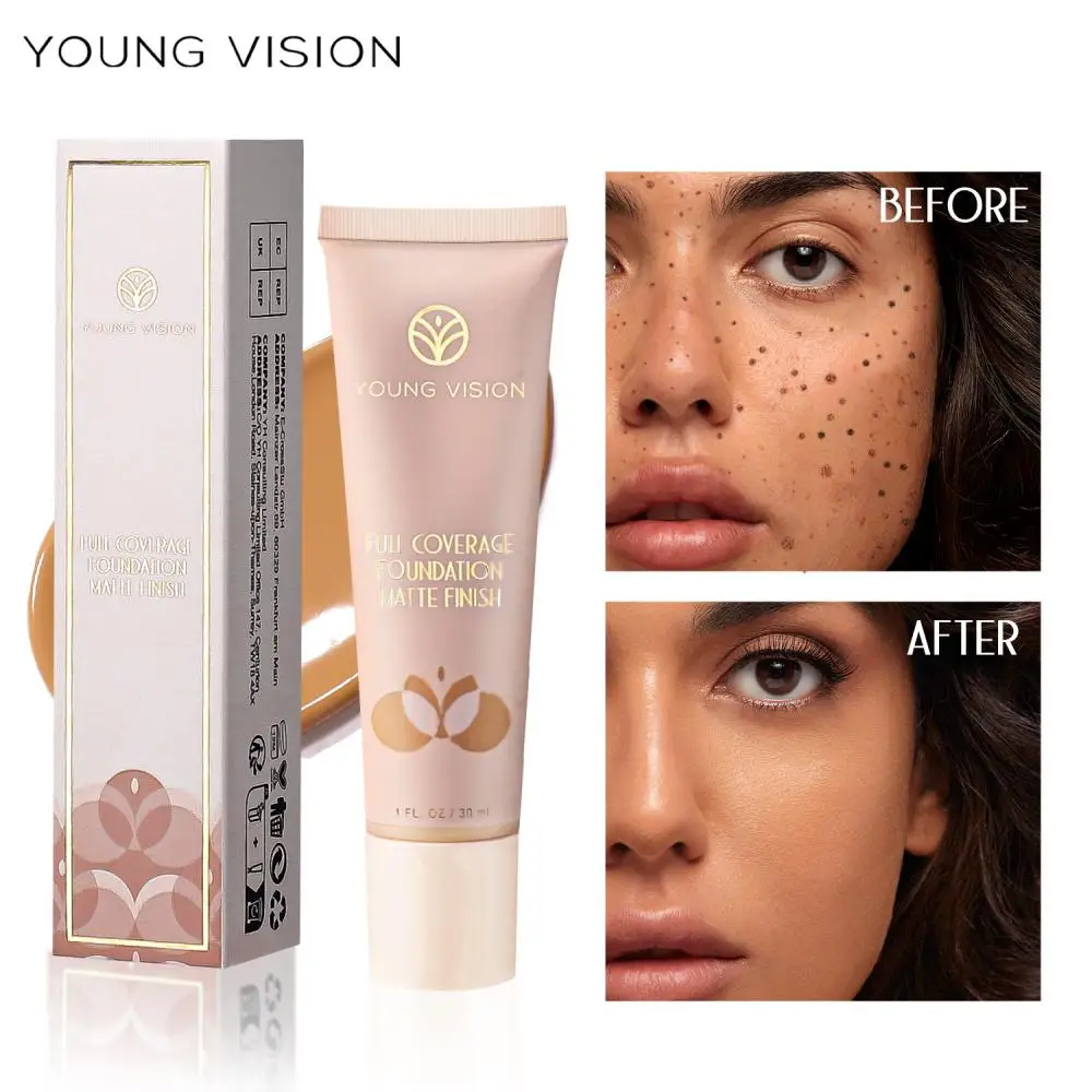 

Cover Acne Matte Liquid Foundation Lasting Whitening Spots Makeup Concealer Brighten Skin Tone Foundation Concealer Face Makeup