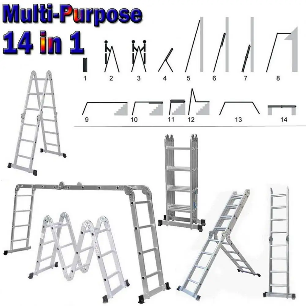 

4.7M Home Folding Portable Ladder Telescopic Ladder Single Straight Ladder Foldable 16-step aluminum ladder HWC