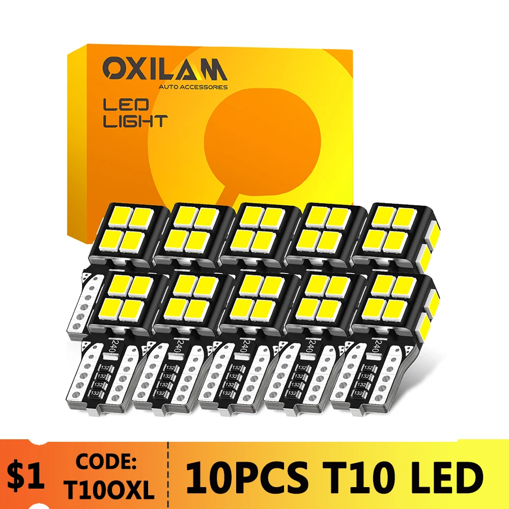 

OXILAM 10 шт. Φ T10 SMD 2835 Canbus W5W лампа 12 В белая 6000K Автомобильная интерьерная лампа для чтения карты, без ошибок, Автомобильная Лампа 194 168