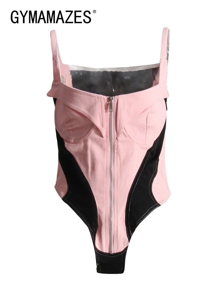 

Женский джинсовый комбинезон GYMAMAZES, лоскутный комбинезон на молнии, с квадратным вырезом, без рукавов, с высокой талией, модный пикантный комбинезон