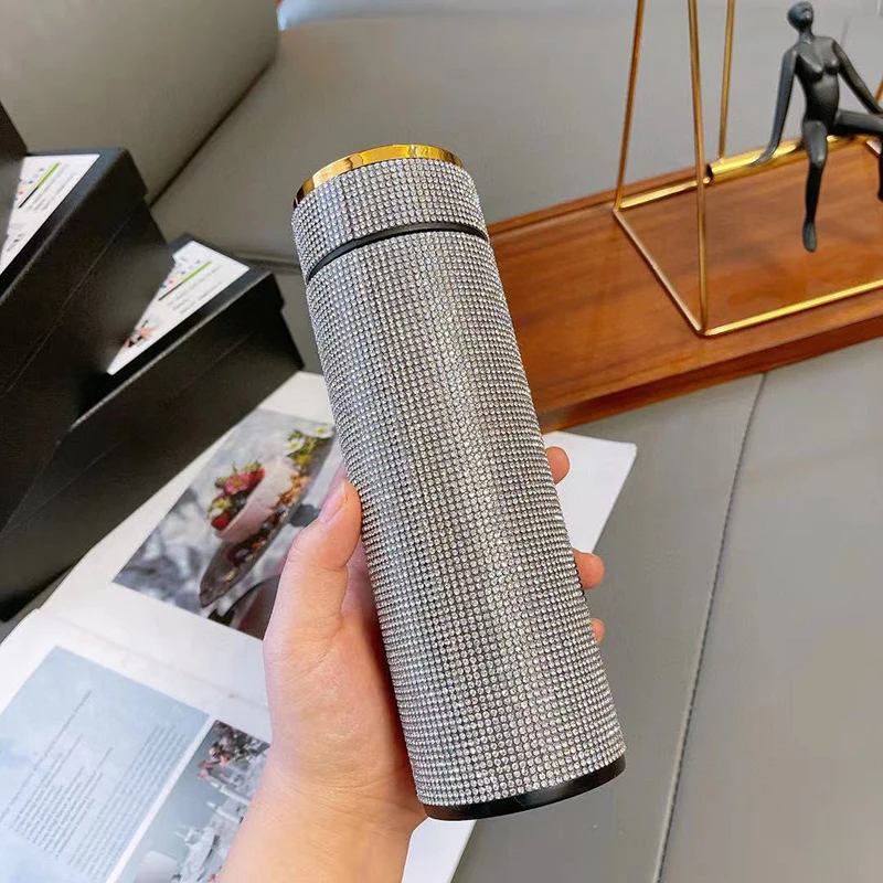 

Diamond Luxurious luminous insulated wine tumbler and portable custom coffee mug couple creative business gift thermos bottle