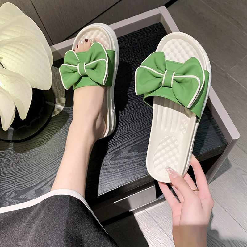Women's Shoes 2023 Slingbacks Women's Slippers Summer Fashion Solid Color Round Toe Peep Toe Butterfly-knot Women's Slippers