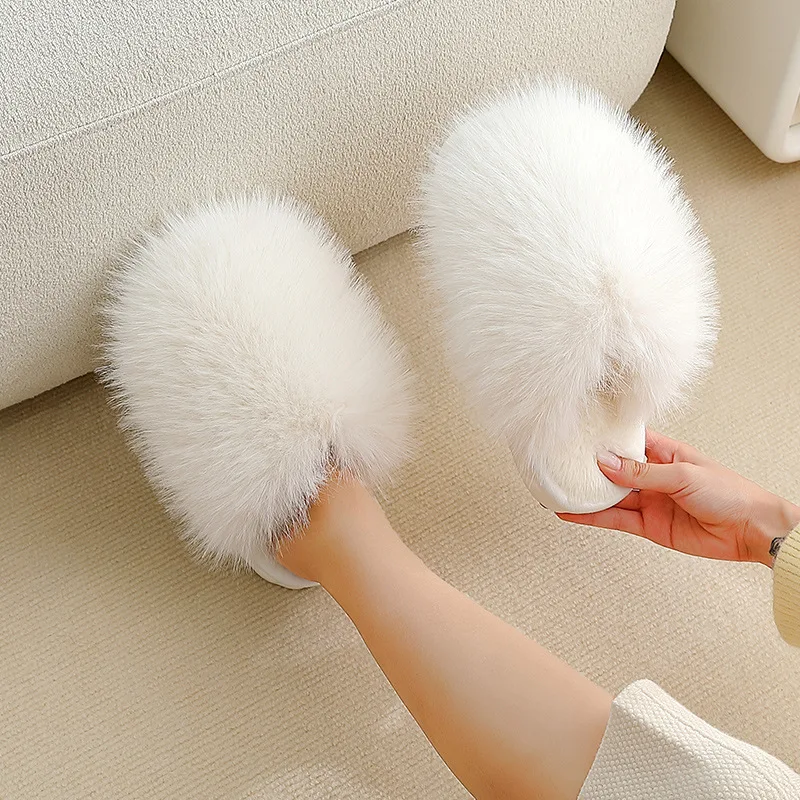 

Women Winter 2022 New Furrly Slippers Outdoor Fashion Warm Indoor Bedroom Cotton Plush Shoes Fleece Fluffy Couple Memory
