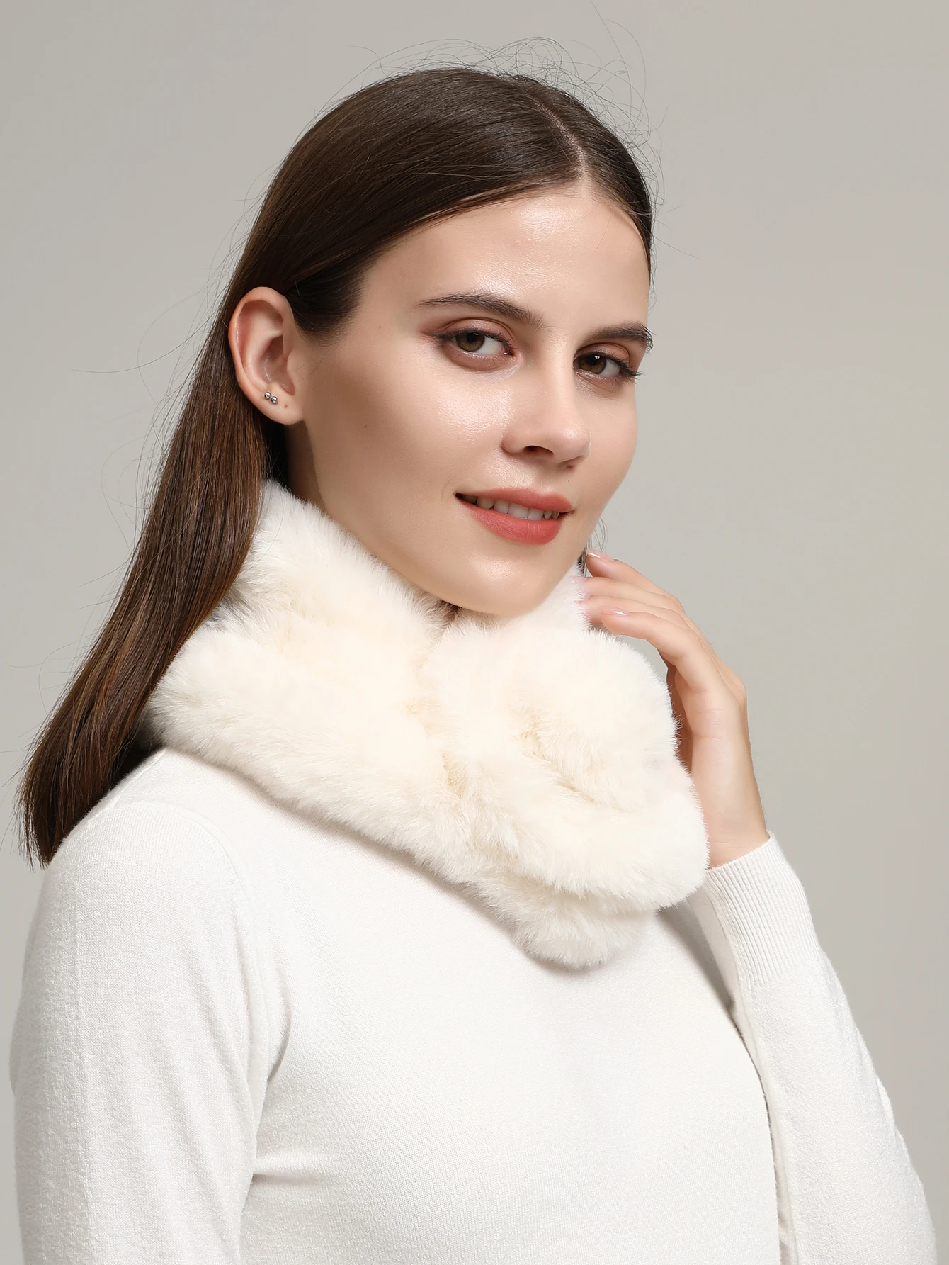 Новый Зимний шарф из кроличьего меха женский теплый короткий однотонный