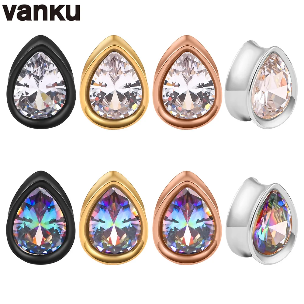 

Vanku 2pcs Top Quality Stainless Steel ZC Water Drop Ear Gauges Tunnels Expanders Body Piercing Jewelry Earring Stretchers