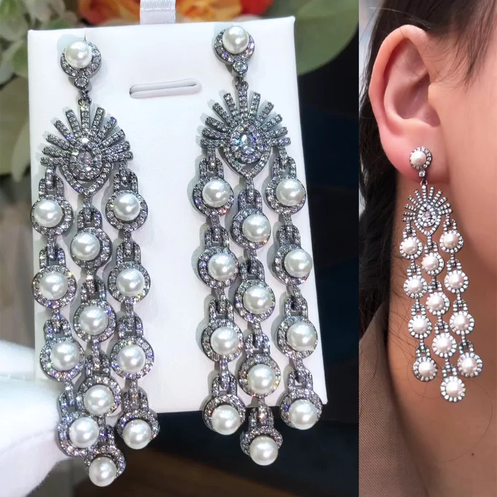 

Missvikki Luxury Vintage Pearls Long Dangle Earrings High Quality European Wedding Party Show Best Gift Jewelry New Original