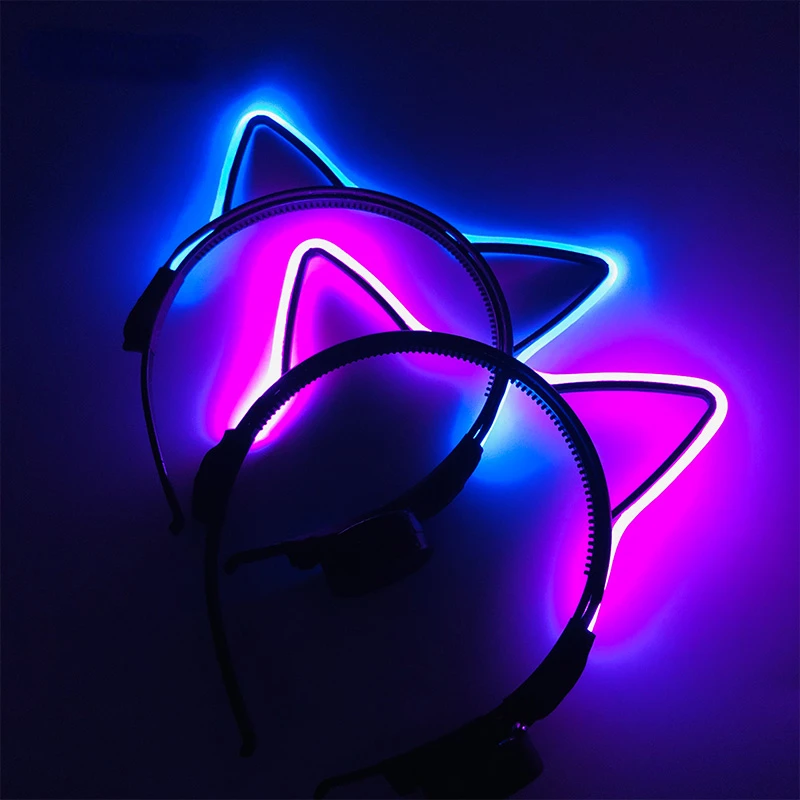 

NEW LED Luminous Light Up Headwear 6 Lighting colors Cat Ear Flashing Headband Rave For Women Girls Glowing Party Supplies