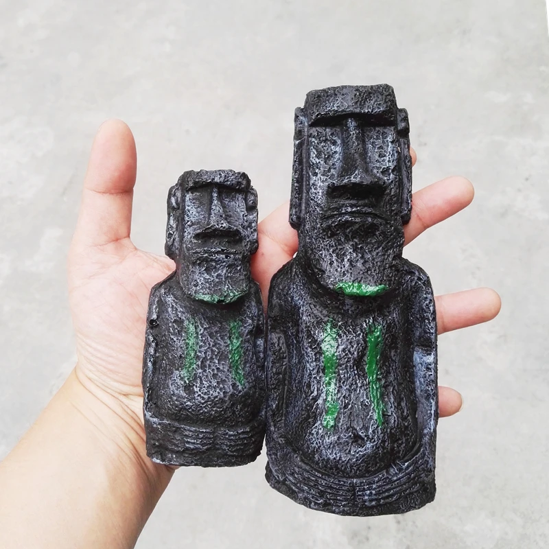 

Easter Island Stone Statue Resin Ornament Fish Tank Aquarium Decoration Gnome Terrarium Reptile Tank Artificial Stone Home Decor