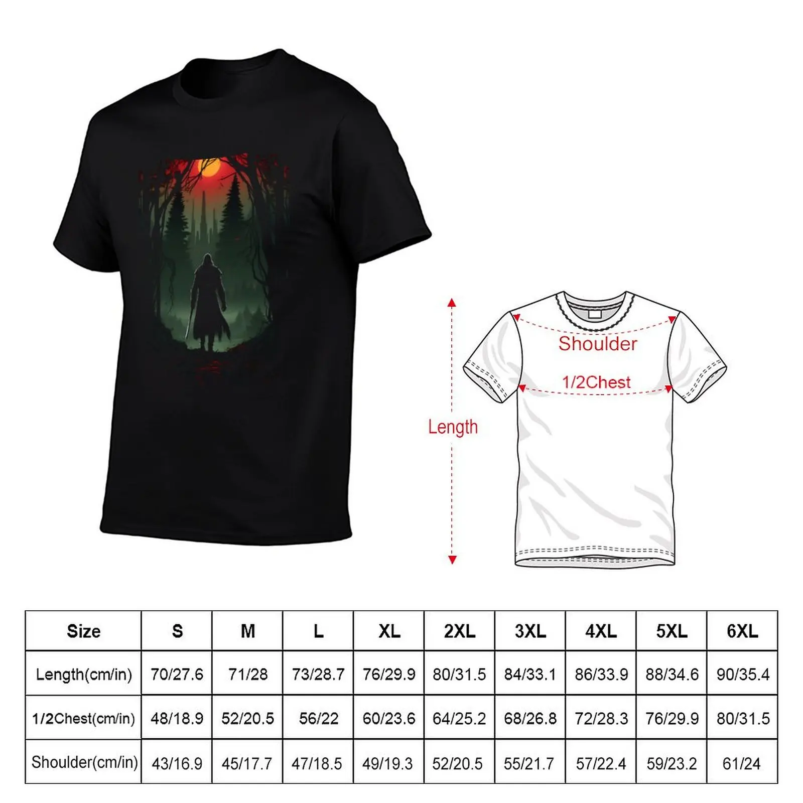 Фото Футболка Sunset Monster Hunter II - Silhouette - Witcher, простая однотонная футболка с круглым вырезом №2
