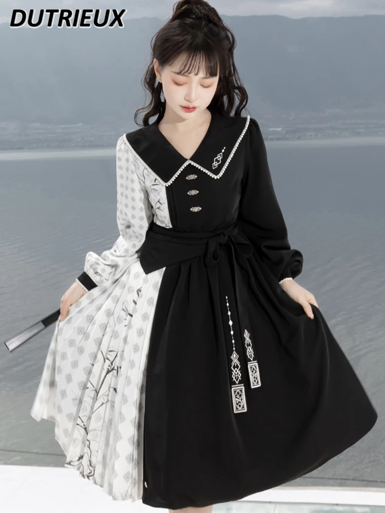 

Lolita Dress Women Girl Cosplay Halloween Costume Daily Black White Evening Party Princess Dresses Fall Winter Long Sleeve Dress