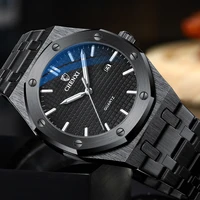 unique black steel watches men royal luxury minimalist big dial calendar casual business dress quartz watch for male waterproof