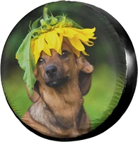 foruidea funny dachshund with sunflower spare tire cover waterproof dust proof uv sun wheel tire cover fit