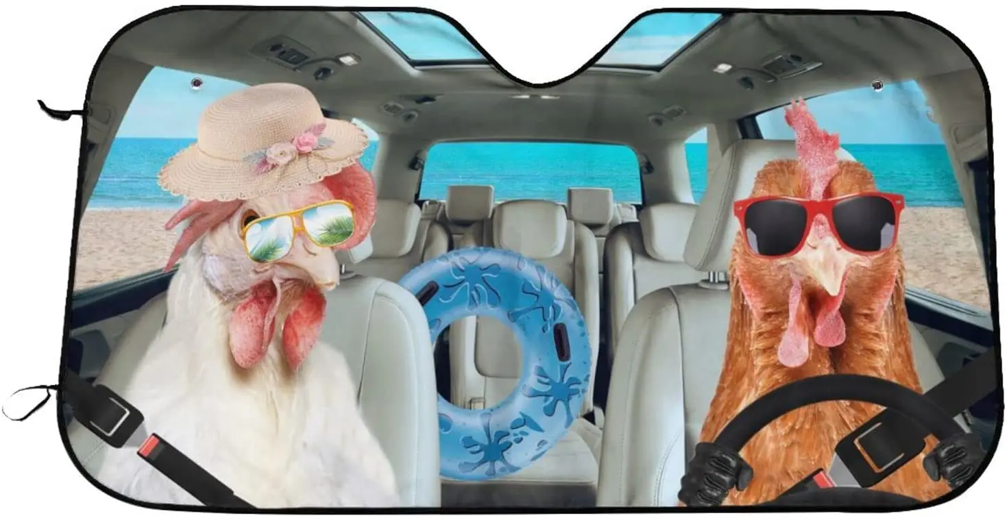 

Rooster Driver Car Windshield Sun Shade Car Shade Decor, Auto Front Window Chicken Visor Shade Anti-UV, Farm Sunshade for Windsh
