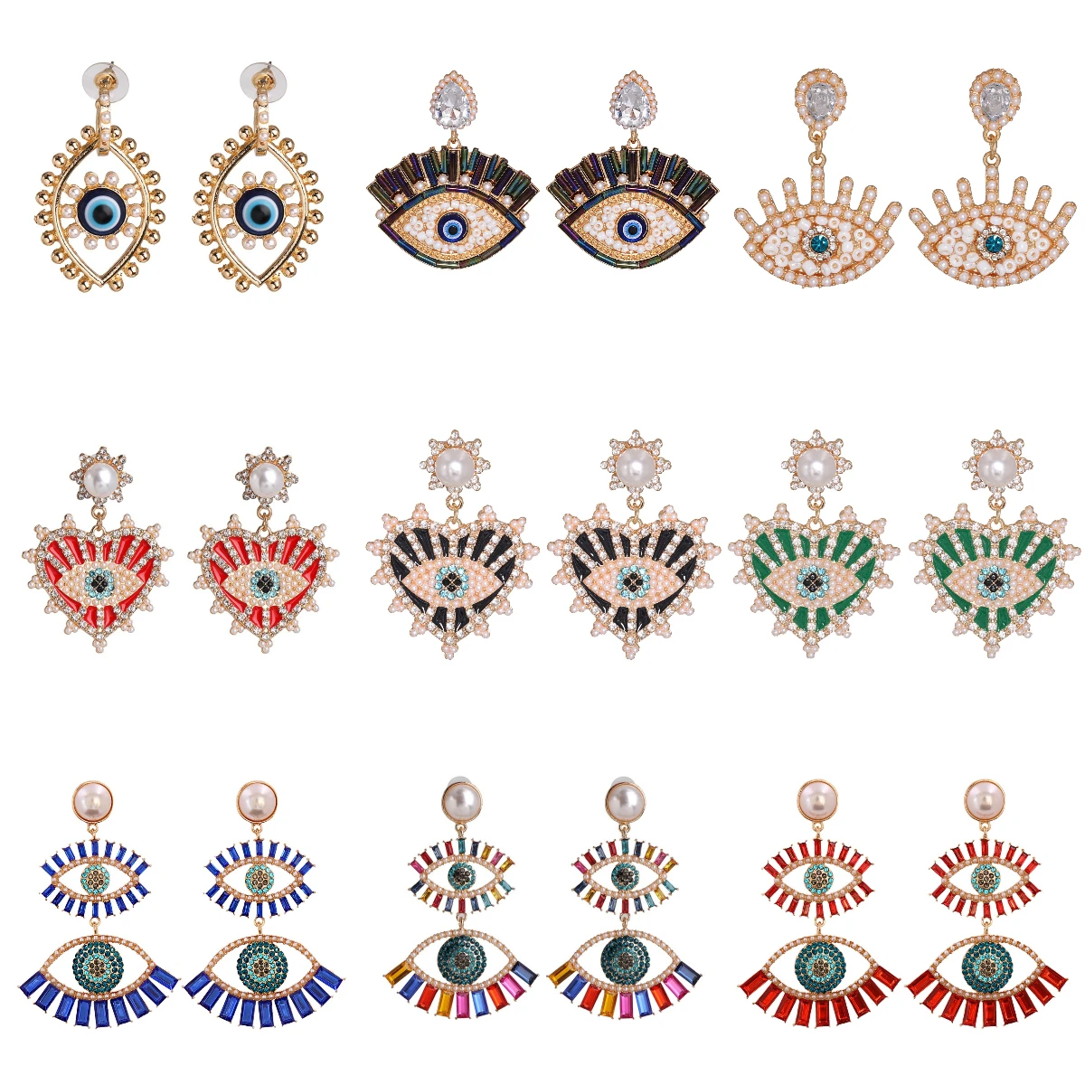 

Trendy Ethnic Love Heart Shape Evil Eye Drop Earrings For Women Vintage Statement Crystal Dangle Earring Jewelry Gift