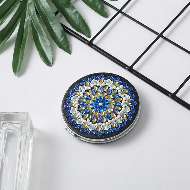 

2X 5D DIY Special Shaped Diamond Painting Mirror Women Girl Ultra-Thin Makeup Mirror Embroidery Cross Datura Flowers