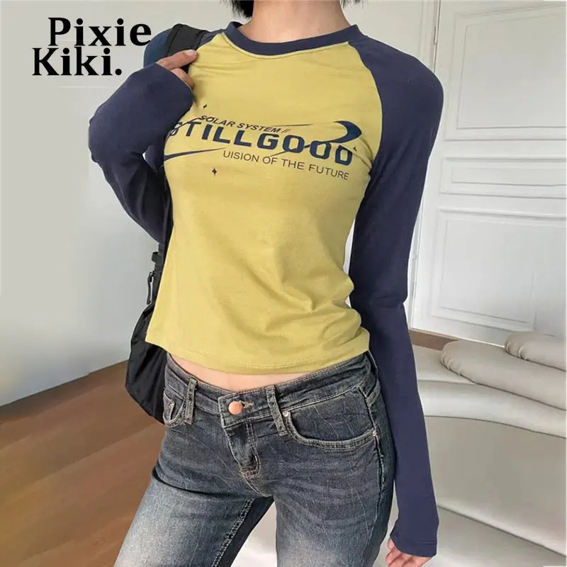 Футболки PixieKiki с длинным рукавом и графическим рисунком ретро Y2k одежда для