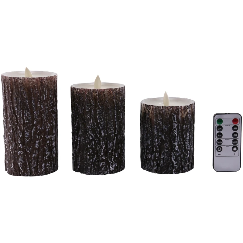 

Flameless Candles Cedar-Bark Dripless Real Wax LED Pillars Include Realistic Flickering Flames And 10-Key Remote Control With 24