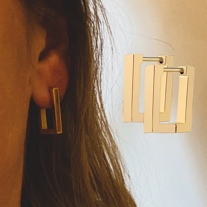 Showfay шестигранные прямоугольные геометрические серьги-кольца из нержавеющей