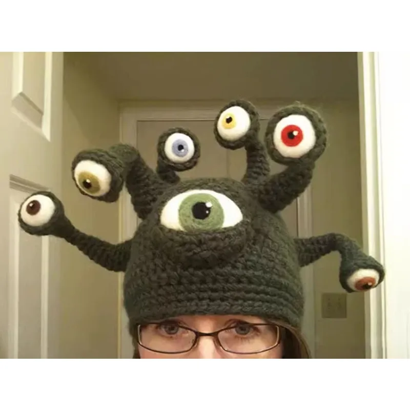 

Halloween Exquisite Edition Eye Autumn Winter Cartoon Anime Parasitic Beast Horn Funny Woolen Hat Gift for Children