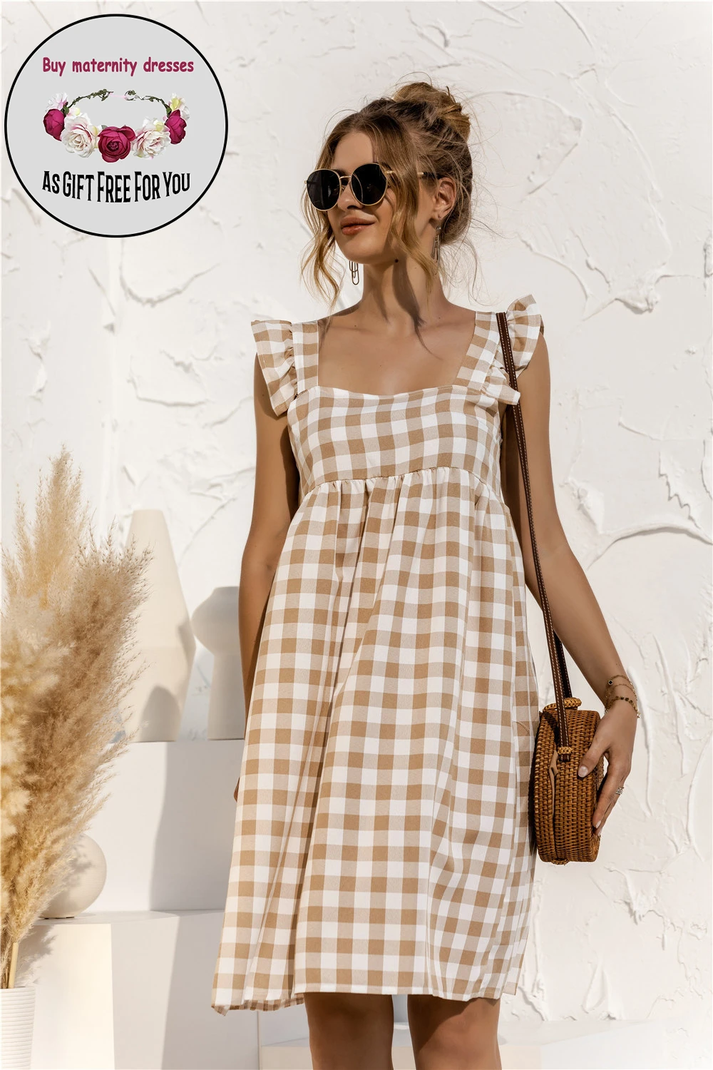 

Women Ruffles Pregnant Clothes for Photography Maternity Dresses Summer Pregnancy Clothes Casual Plaid Pregnancy Dress