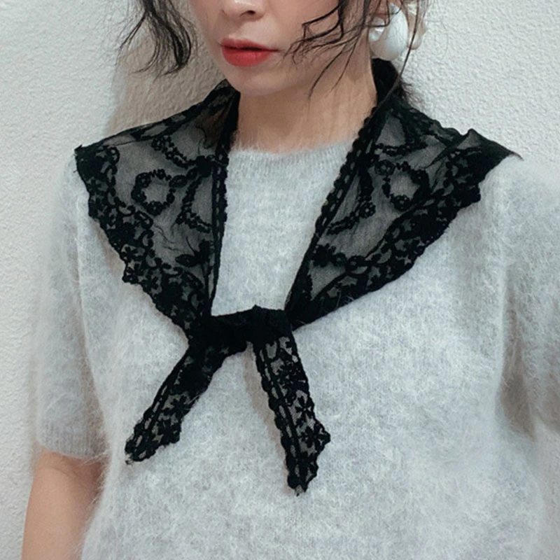 

Spring Summer Women Scarf Triangle Lace Floral Scarf Hair Head Ribbon Lace Sheer Solid Crochet Shawl Wraps Hair Tie Wrist Ribbon