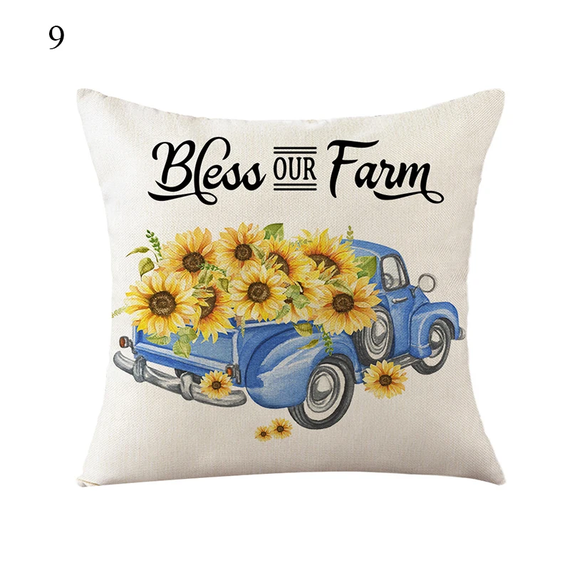 Sunflower Plaid Pattern Pillow Cover Spring Summer Home Decor Cushion Cover Square Linen Pillowcase For Couch Home Decor Cover