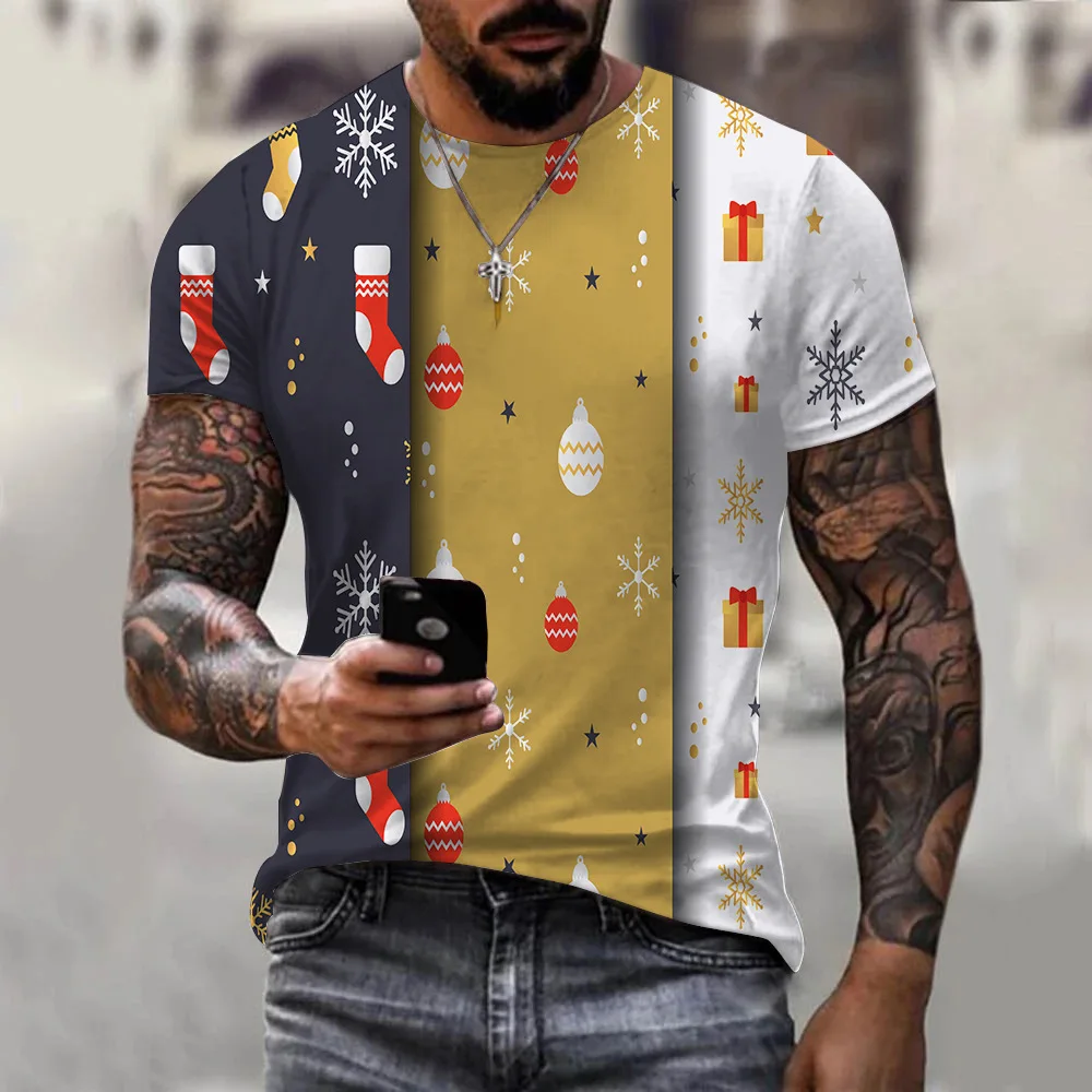 

Men's Summer Short sleeve Christmas Print T-shirt Male Sports Running tshirt Fitness Gym t shirt Tee Tops Streetwear Clothes