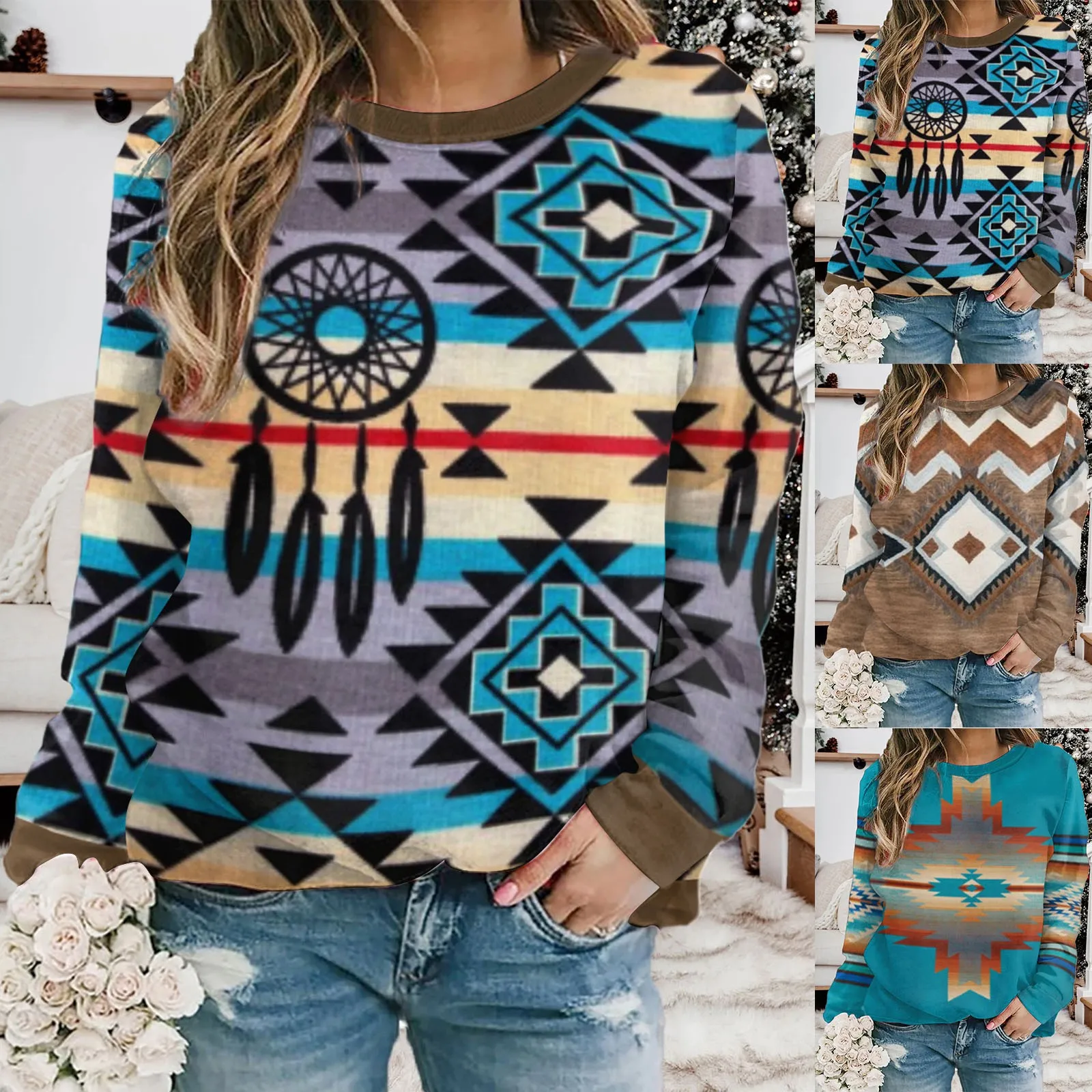 

Women Pullover Casual Ethnic I Print Long Sleeved O Ladies Plaid Zip up Jacket Ladies Zippe Hoodies Baseball Sweatshirt Women