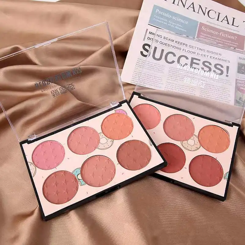 

6 Colors FD09 Blush Plate Peach Pallete Ace Mineral Pigment Cheek Blusher Powder Makeup Professional Contour Shadow Pink Blush