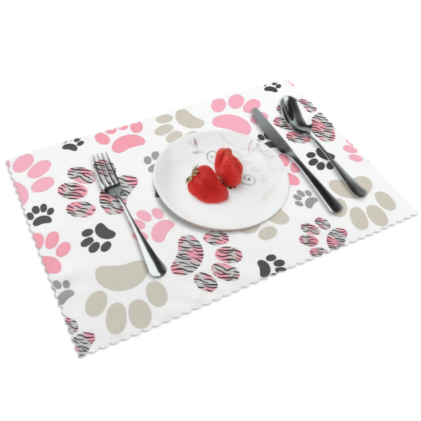

Colorful Cat Paw Placemats for Dining Table Set of 4 Washable Place Mat Pet Paw Shape Polyester Kitchen One Size