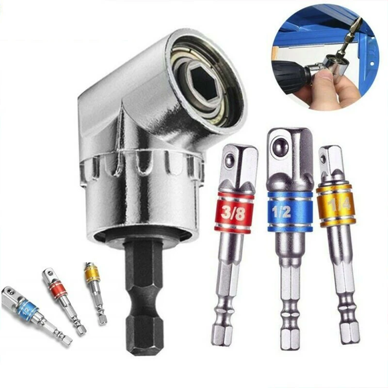 

4pcs/set Socket Adapter Right Angle Drill Adapter Connect Shank Impact Driver Extension Hex Bit Bend Stainless Steel
